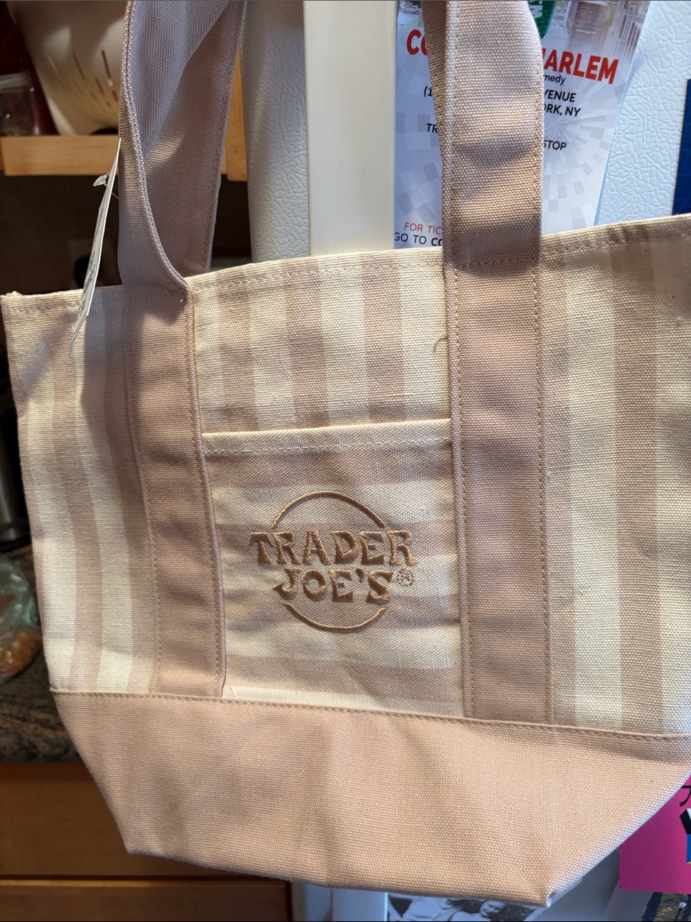 Trader Joe's tan Stripe Canvas Tote
